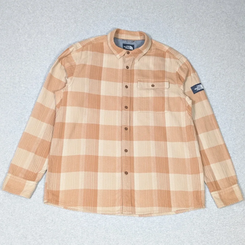 The North Face Stayside Flannel Button Up Shirt Mens Large Light Brown Plaid